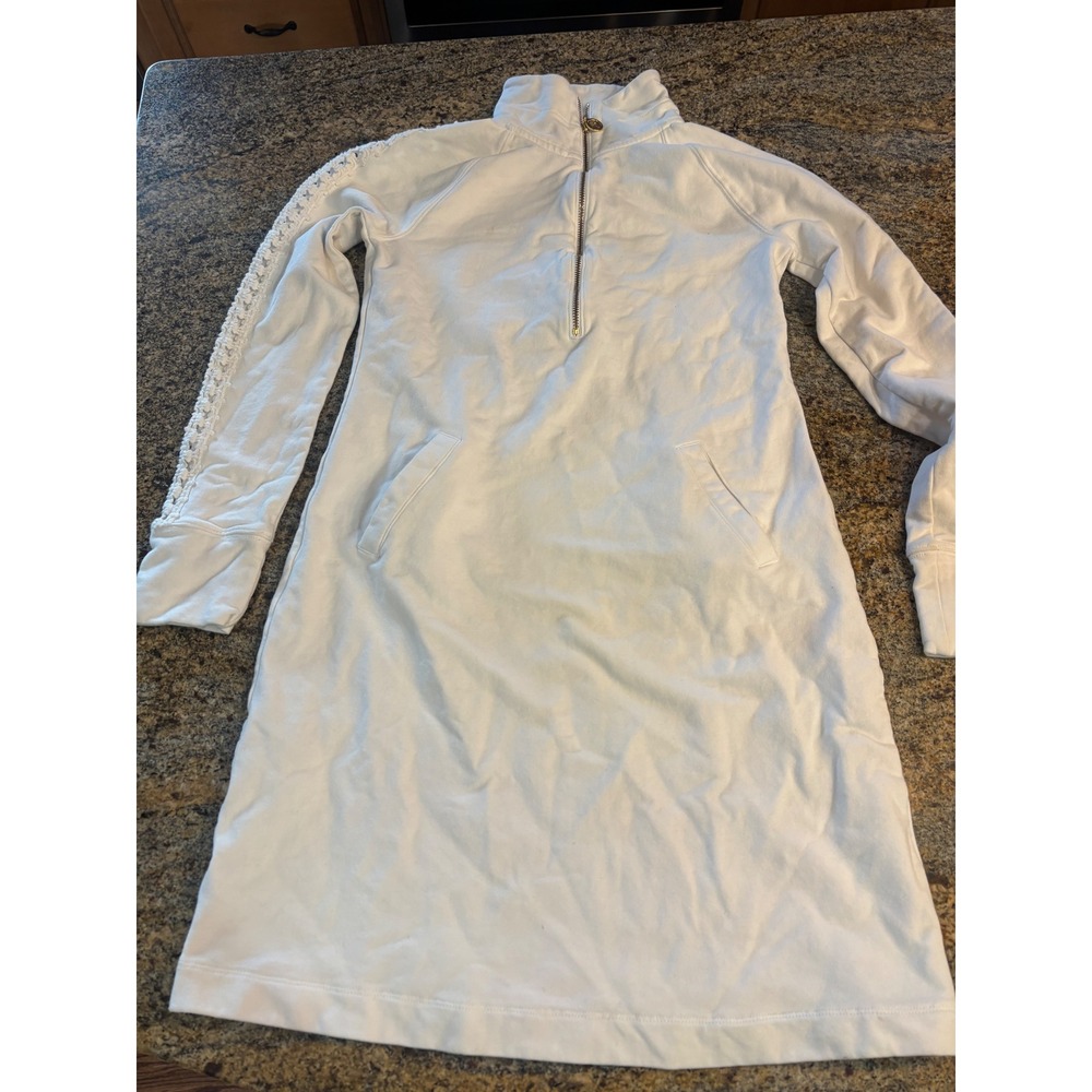(READ) Lilly Pulitzer White Quarter Zip Dress Lace Sleeve Pockets XXS